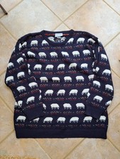 Vintage Sheep Motif KATIES Jumper 1990s Navy And Cream M Lady Diana Wool Blend