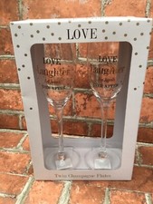 Mad Dots Love Laughter Wedding  Champagne Flute Glasses
