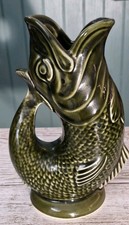 Rare 22 cm Gluggle Jug Deep Green Devon Pottery Made In England - Perfect