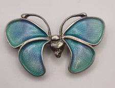 Pat Cheney Sterling Silver Enamel Butterfly Brooch Pendant Blue Turquoise