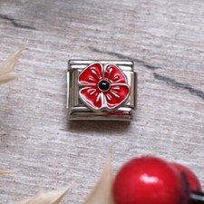 Poppy Flower charm segment Compatible with Italian modular stretch bracelet 9 mm