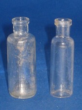 Tiny 2" medicine Clear glass Small bottles Viles  Vintage Set Of Two