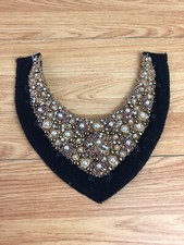 ​Hand Made Collar Necklace Dress Blouse Black Gold Beading Popper Fitted 