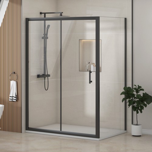 Matt black sliding door shower - matt,