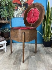 Antique MORCO Oak Sewing Box Pie Crust Storage On Legs Side Table 1930s Vintage