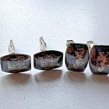 Vintage Thai Niello Silver Cufflinks – Dancer & Boat Designs – 14g