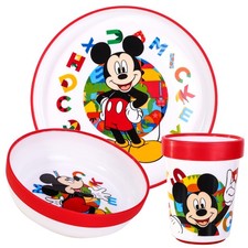 Mickey Mouse 3pcs Bicolor Kids Childrens Dinner Set Plate, Bowl & Tumbler