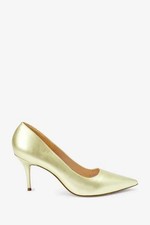 Next Gold Leather Court Shoes Slip On Pumps Party Evening Prom Occasion Size 5