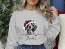 English Setter Christmas Sweatshirt Personalised Dog Name Unisex Santa Gift