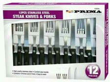 12Pc Piece Stainless Steel Steak Knife Knives And Fork Set Easy To Wash
