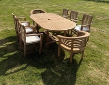 Teak Garden Furniture Set 1.8m - 2.4m Dining table & 8 Chairs 4cm Thick Tabletop