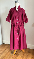 Yacco Maricard Gathered Shirt Dress One Size Chest 50in Dark Raspberry Cotton