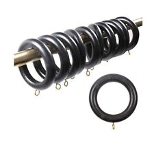 35mm Diameter Wooden Black/Dark Walnut Curtain Pole Rings Hooks x 10 Brand New