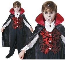 Boys Girls Kids Deluxe Dracula Vampire Halloween Fancy Dress Costume Outfit
