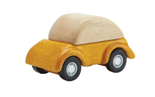 Plantoys wooden toy yellow car - wooden,
