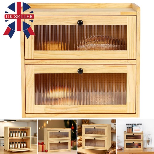 Wooden bread bin double - bread,