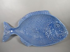 vintage large blue fish plate dish serving platter portugal ceramic country hous