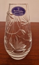 Royal Doulton Crystal Bud Vase Floral Cut Small Glass Vase 12cm Vgc