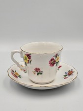 Vintage Royal Vale Fine Bone China Teacup & Saucer Set England Floral Gold Trim