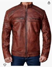 Fashion First Mens Biker Motorcycle Distressed Brown Cafe Racer Jacket XXS 38”