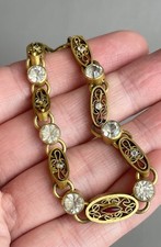 Antique French Belle Epoque Filigree Gilt Mental & Paste Set Link Bracelet