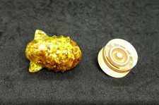 2 Plastic Novelty Brooch Atomic Confetti lucite Rocket & Lucite Guitar vol knob