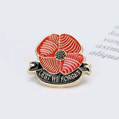 Red poppie flower pin - red,