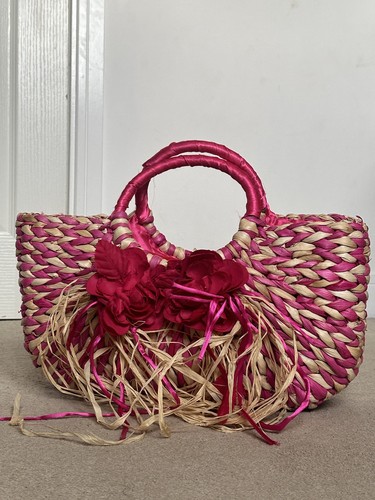 Vintage pink woven straw - woven,