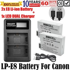 2x LP-E8 Battery&LCD Dual Charger For Canon EOS 700D 550D 650D 600D DSLR Camera