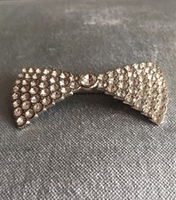 Art Deco White Metal & Paste Large Bow Brooch 6cm Wide C Pin 