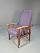 Antique Oak Wheel Back Folding Chair Purple upholstery 1900s EB10629 VCAR