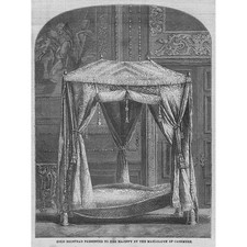 Bedstead Presented to the Queen by Maharajah of Cashmere - Antique Print 1859