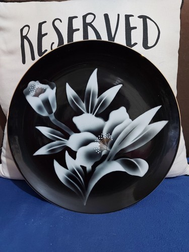 Japanese black porcelain plate - japanese,