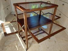Antique oak patisserie dessert cart, glass drop down sides, cake display trolley