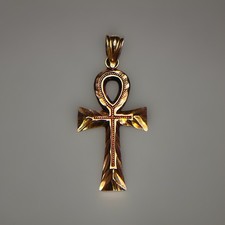 10K Yellow Gold Diamond Cut Egyptian Ankh Pendant 0.9g – Solid Gold FREE SHIPPIN