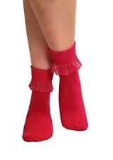 Girls Frilly Ankle Lace Socks Cute Crew Length School Fashion Cotton Size 9-12