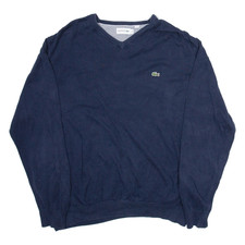 LACOSTE Mens Jumper Blue V-Neck Tight Knit 2XL