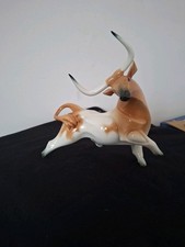 Algora Spanish Porcelain Figure Of A Bull In Tan & White
