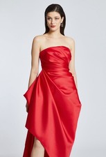Red Strapless Satin Draped Evening Gown Sizes 38 & 40 UK 12