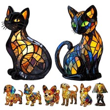 Cat Dog Lamp Desk Accent Resin Retro Night Light Animals Sculpture Home Decor