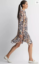 Reiss Sylvie Asymmetric Hem Belted Dress, Nude/Multi 8