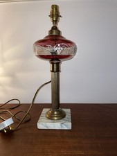Vintage Brass Table Lamp Red