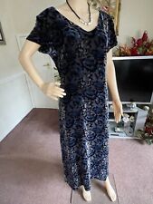 Beautiful House Of Fraser Velvet Ladies Dress, Blue Floral Sz 16 Party,washed
