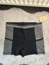 grey & black logo waistband side pocket nike pro active 3” booty shorts NWT L