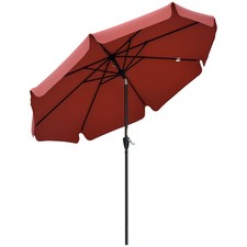 Outsunny 2.7m Patio Umbrella Garden Parasol with Crank, Ruffles 8 Ribs Wine Red
