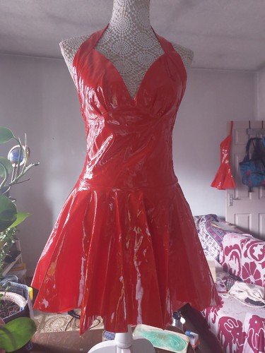 Red pvc dress size - red,