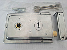 Rim Sash Lock Satin Chrome with Key lock Door Security *Imperfect* 6" x 4"