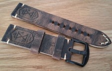 Vintage Pilot Style 20mm Brown Genuine Leather watch Strap Black Buckle 