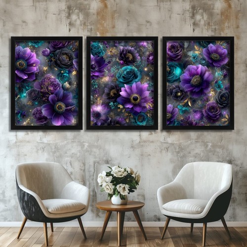 Purple teal flower wall art - teal,