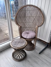 Natural Wicker Twist Base Adult Peacock Chair.  High Back.